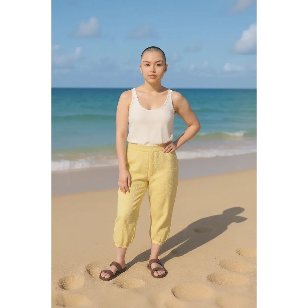 Free People Beach Womens XS Hailee Harem Barrel Pants Yellow Waffle Knit